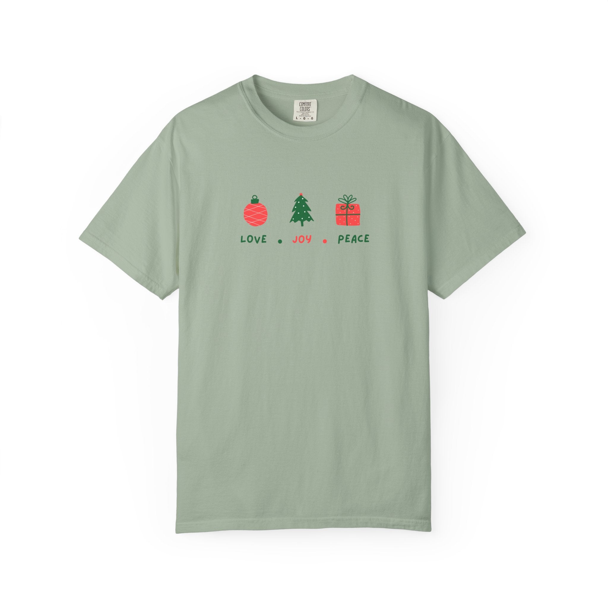 Christian Christmas T-Shirt – “Love, Joy, Peace” | Comfort Colors 1717 Unisex Faith Tee