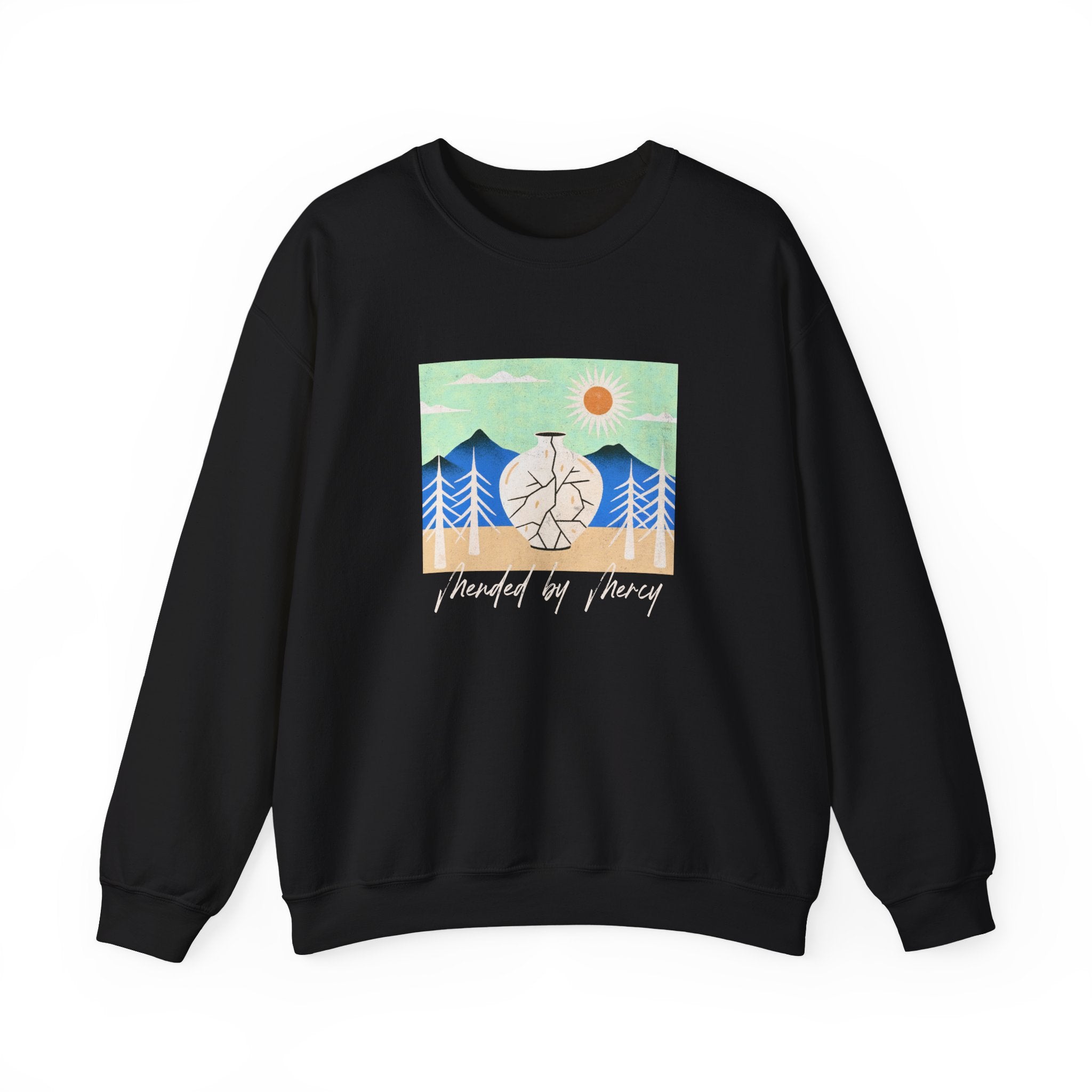 Christian Sweatshirt – “Mended By Mercy” | Unisex Faith-Based Crewneck