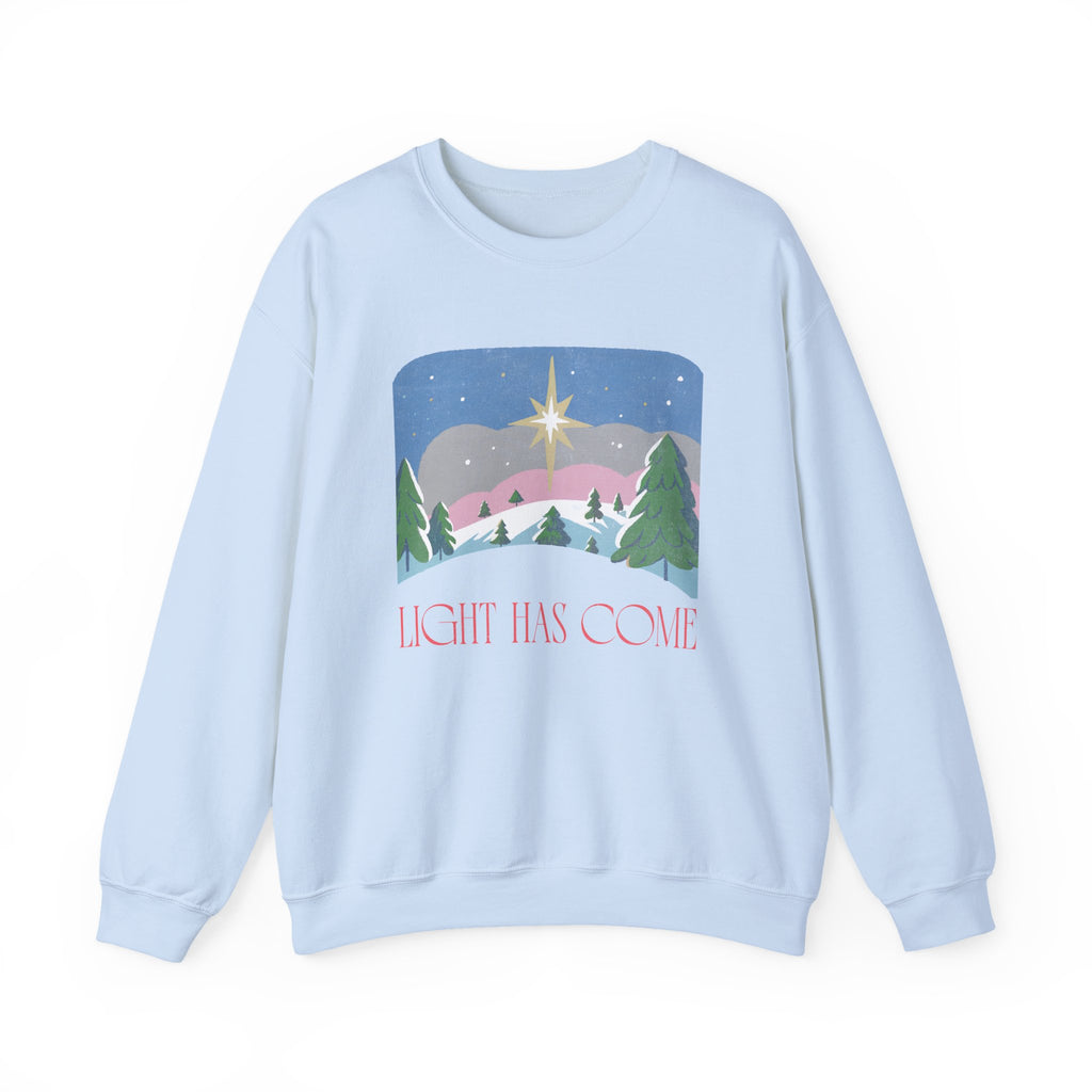 Christian Christmas Sweatshirt – “Light Has Come” | Unisex Faith-Based Holiday Crewneck