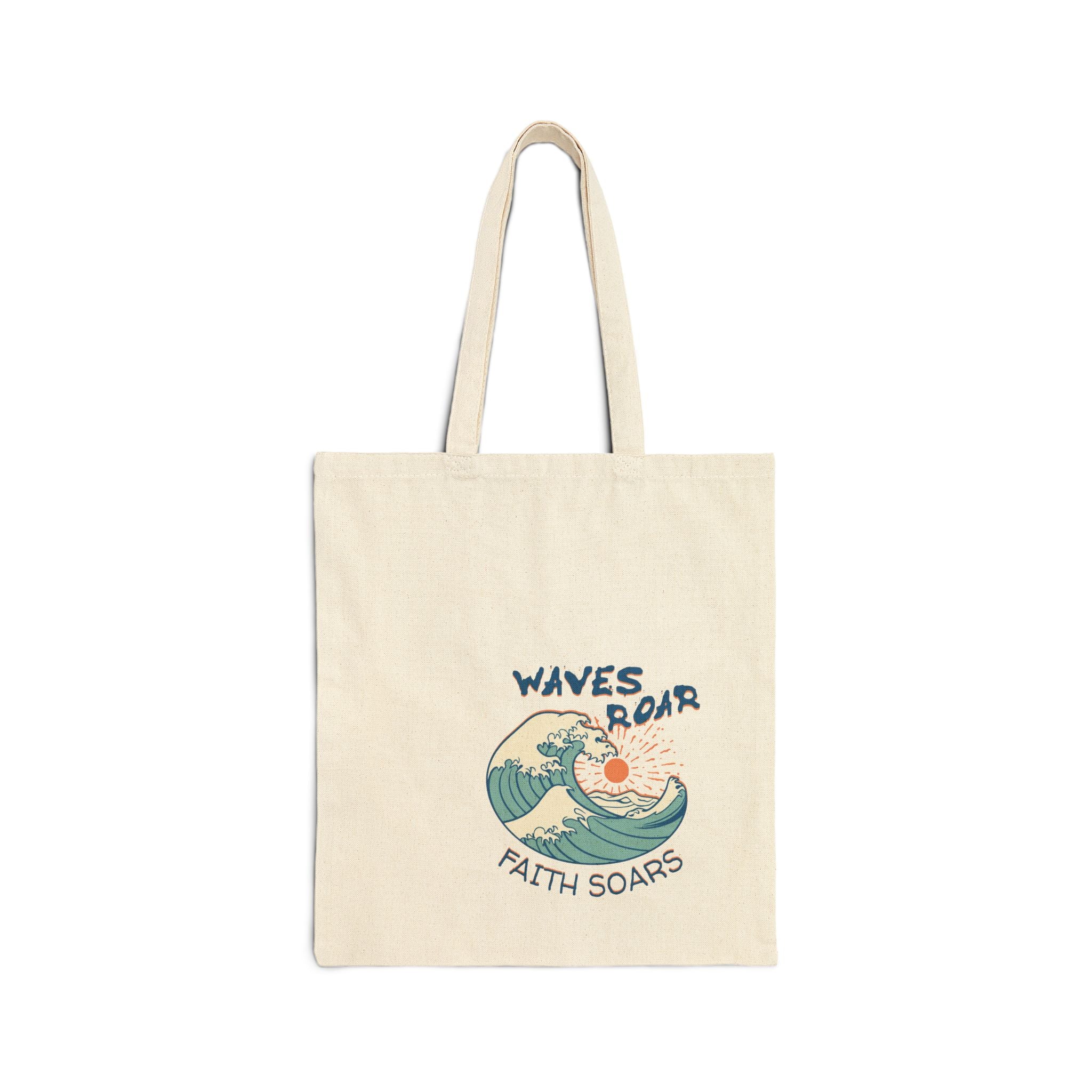 Christian Tote Bag – “Wave Roared, Faith soared” | Faith-Based Gift for Women