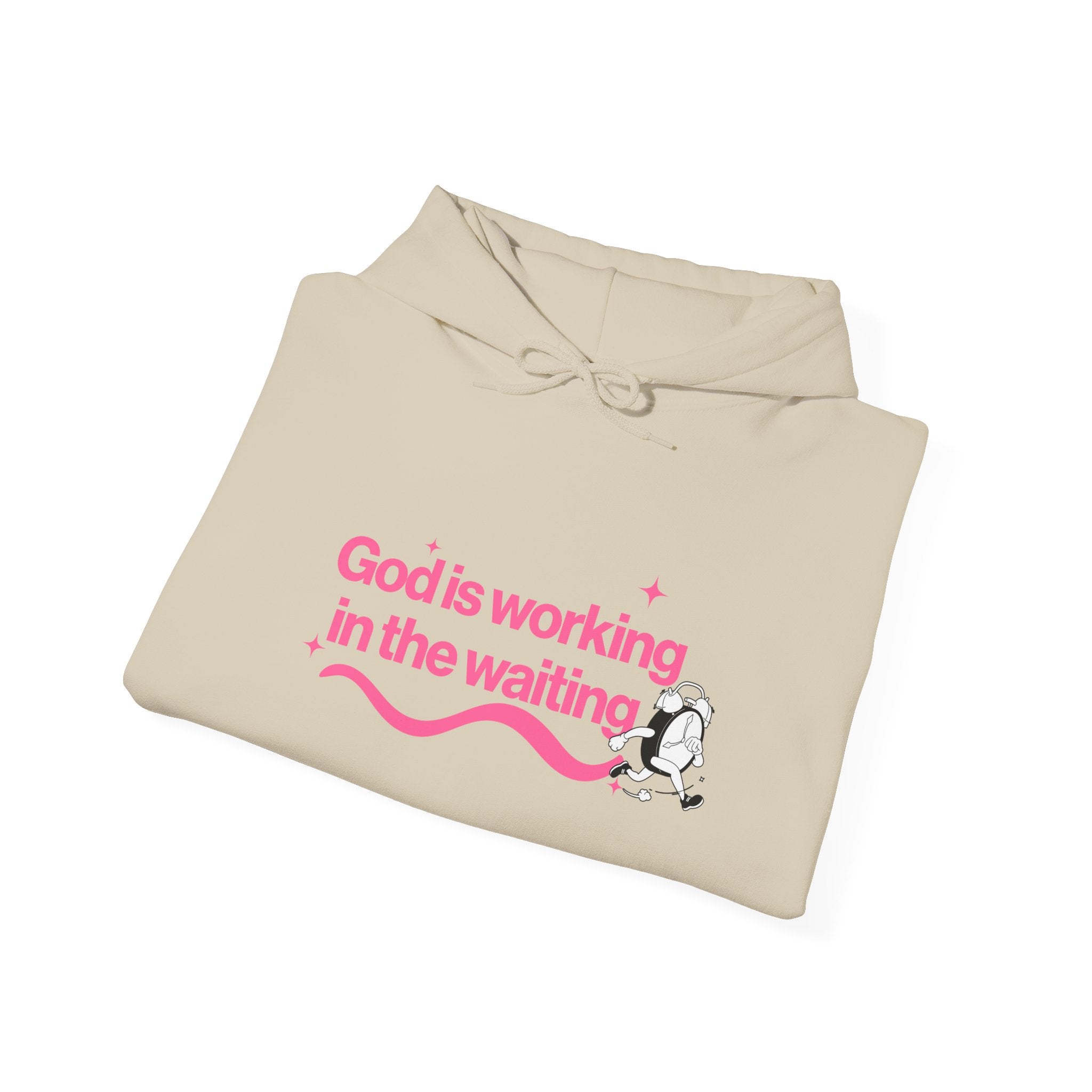 Christian Hoodie – “God Is Working in the Waiting” | Faith-Based Unisex Pullover