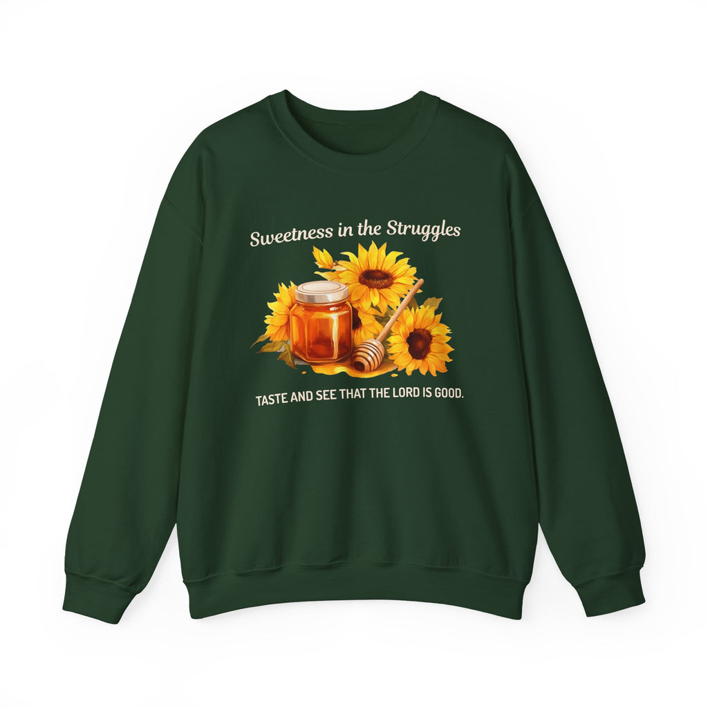 Christian Sweatshirt – “Sweetness in the Struggle” | Faith-Based Crewneck for Women