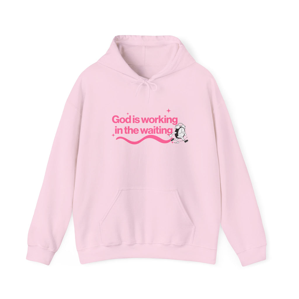 Christian Hoodie – “God Is Working in the Waiting” | Faith-Based Unisex Pullover