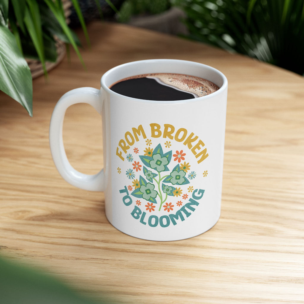 Christian Mug – “From Broken to Blooming” | Inspirational Faith-Based Coffee Cup