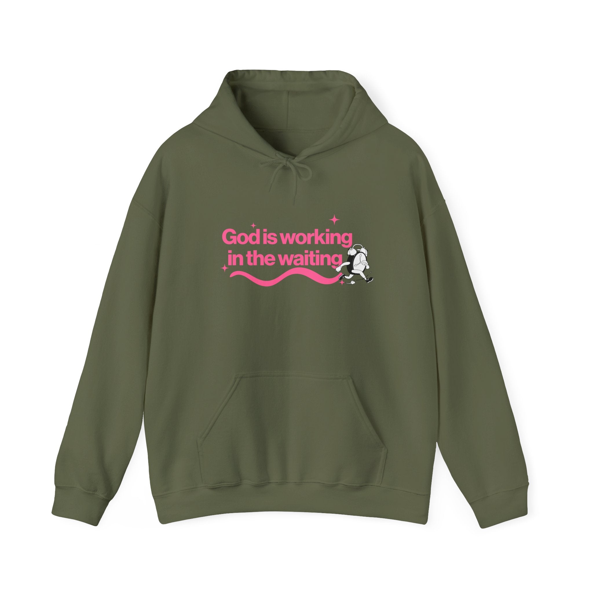 Christian Hoodie – “God Is Working in the Waiting” | Faith-Based Unisex Pullover