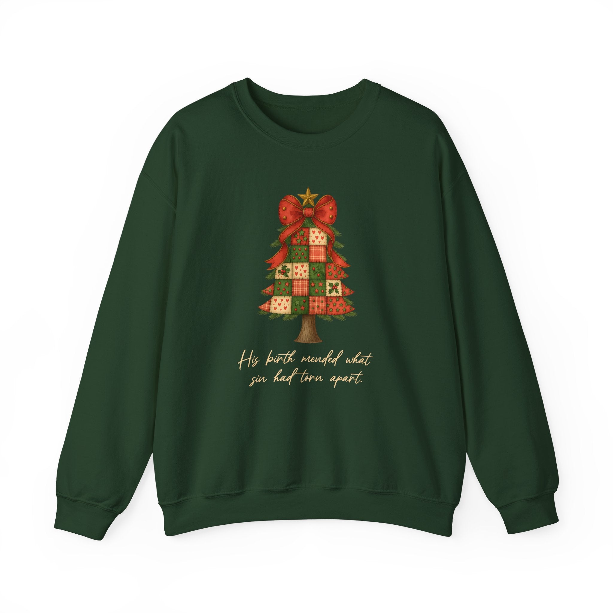 Christmas Collection – “His Birth Mended What Sin Had Torn Apart” Sweatshirt| Christian Apparel & Gifts