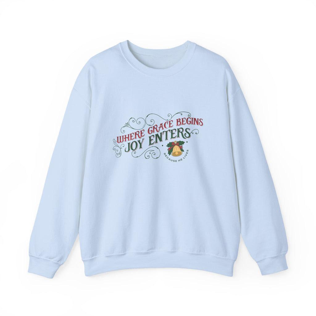 Christmas Collection – “Where Grace Begins, Joy Enters” Sweatshirt | Christian Apparel & Gifts