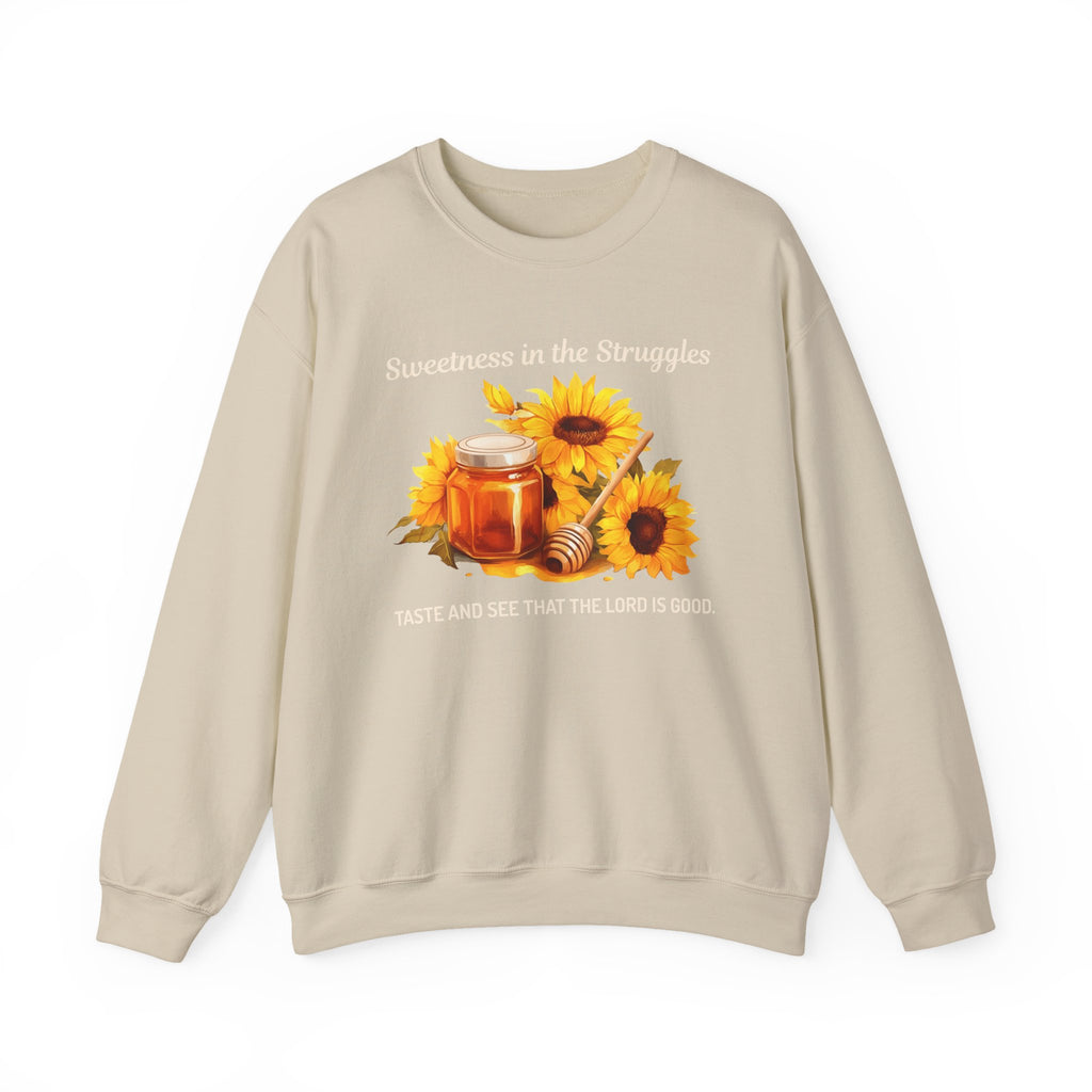Christian Sweatshirt – “Sweetness in the Struggle” | Faith-Based Crewneck for Women