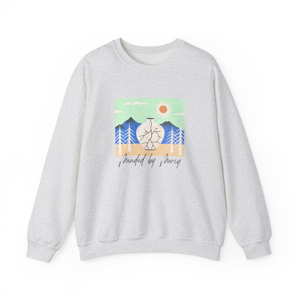 Christian Sweatshirt – “Mended By Mercy” | Unisex Faith-Based Crewneck