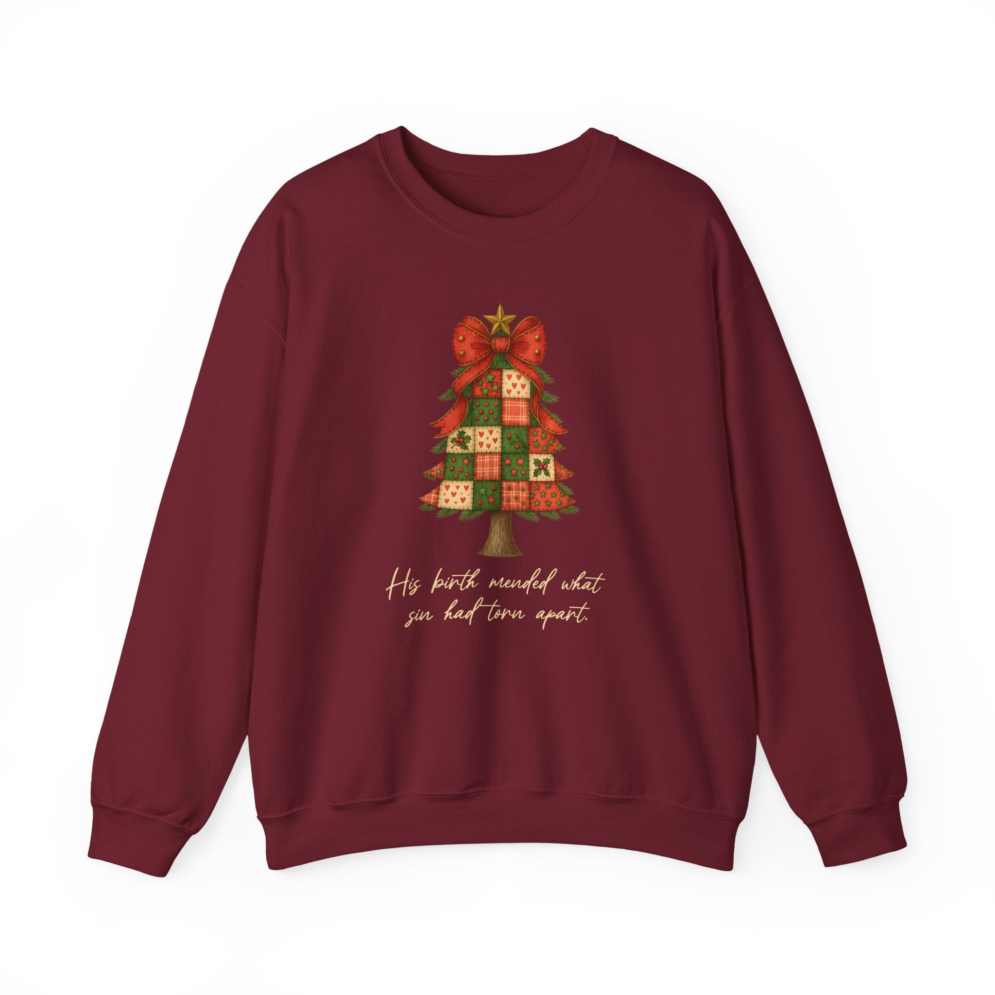 Christmas Collection – “His Birth Mended What Sin Had Torn Apart” Sweatshirt| Christian Apparel & Gifts