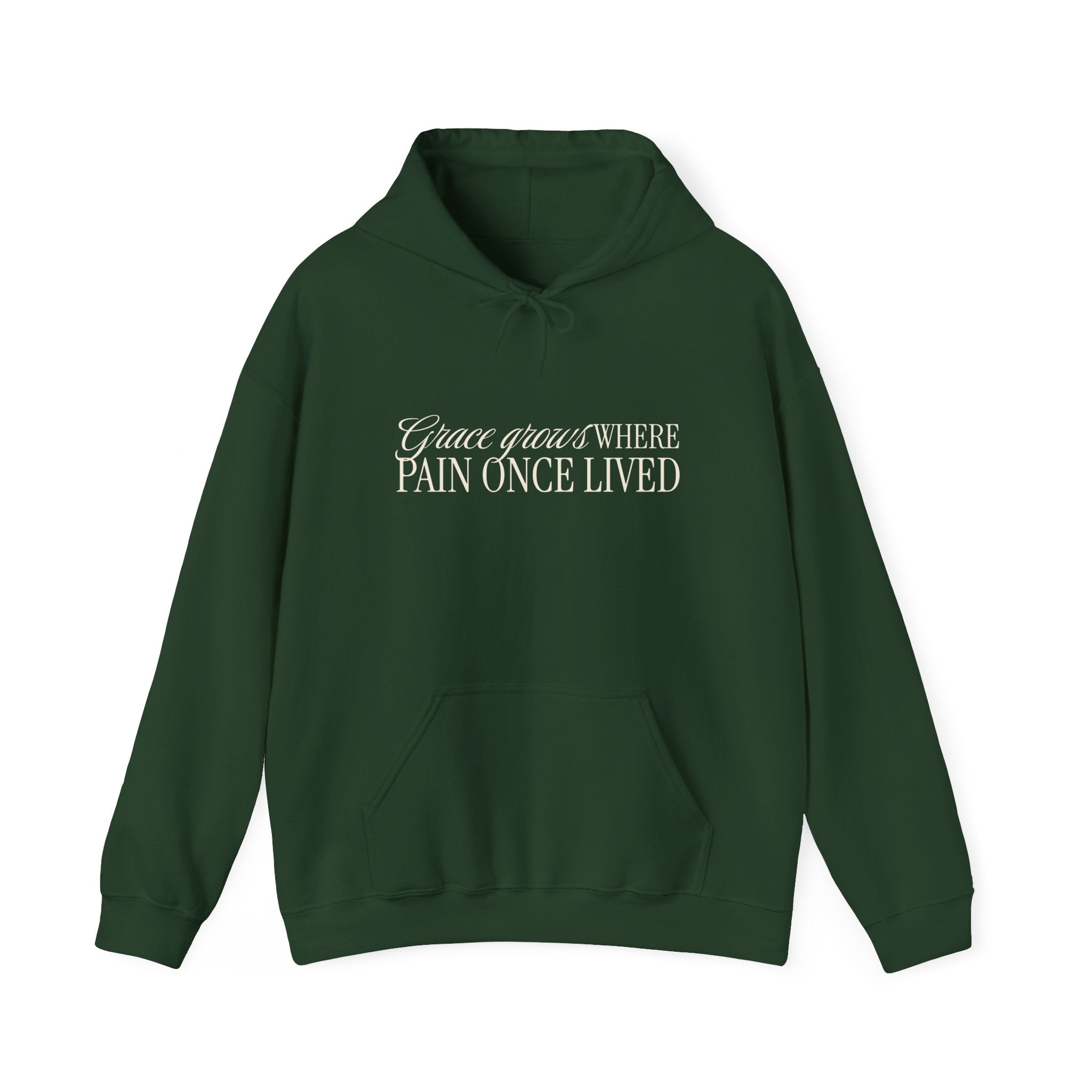 Christian Hoodie – “Grace Grows Where Pain Once Lived” | Faith-Based Unisex Pullover