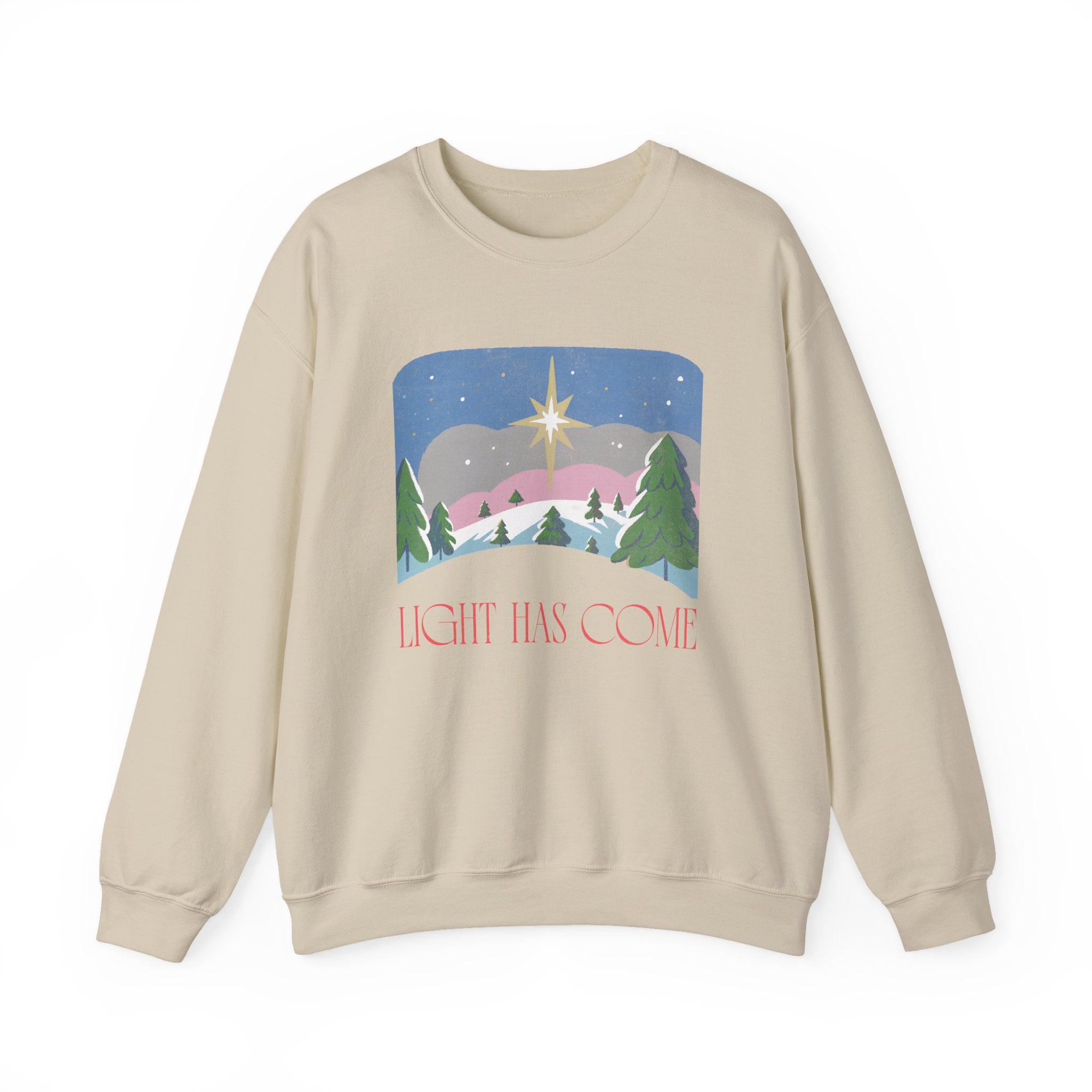 Christian Christmas Sweatshirt – “Light Has Come” | Unisex Faith-Based Holiday Crewneck