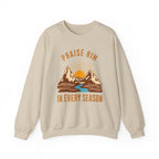 Christian Sweatshirt – “Praise Him in Every Season” | Faith-Based Crewneck for Women