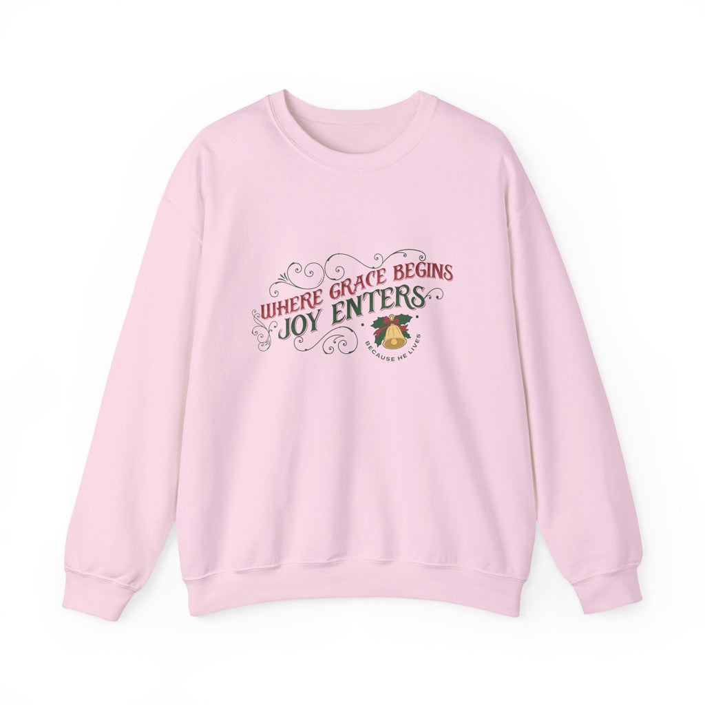 Christmas Collection – “Where Grace Begins, Joy Enters” Sweatshirt | Christian Apparel & Gifts