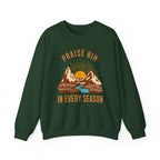 Christian Sweatshirt – “Praise Him in Every Season” | Faith-Based Crewneck for Women