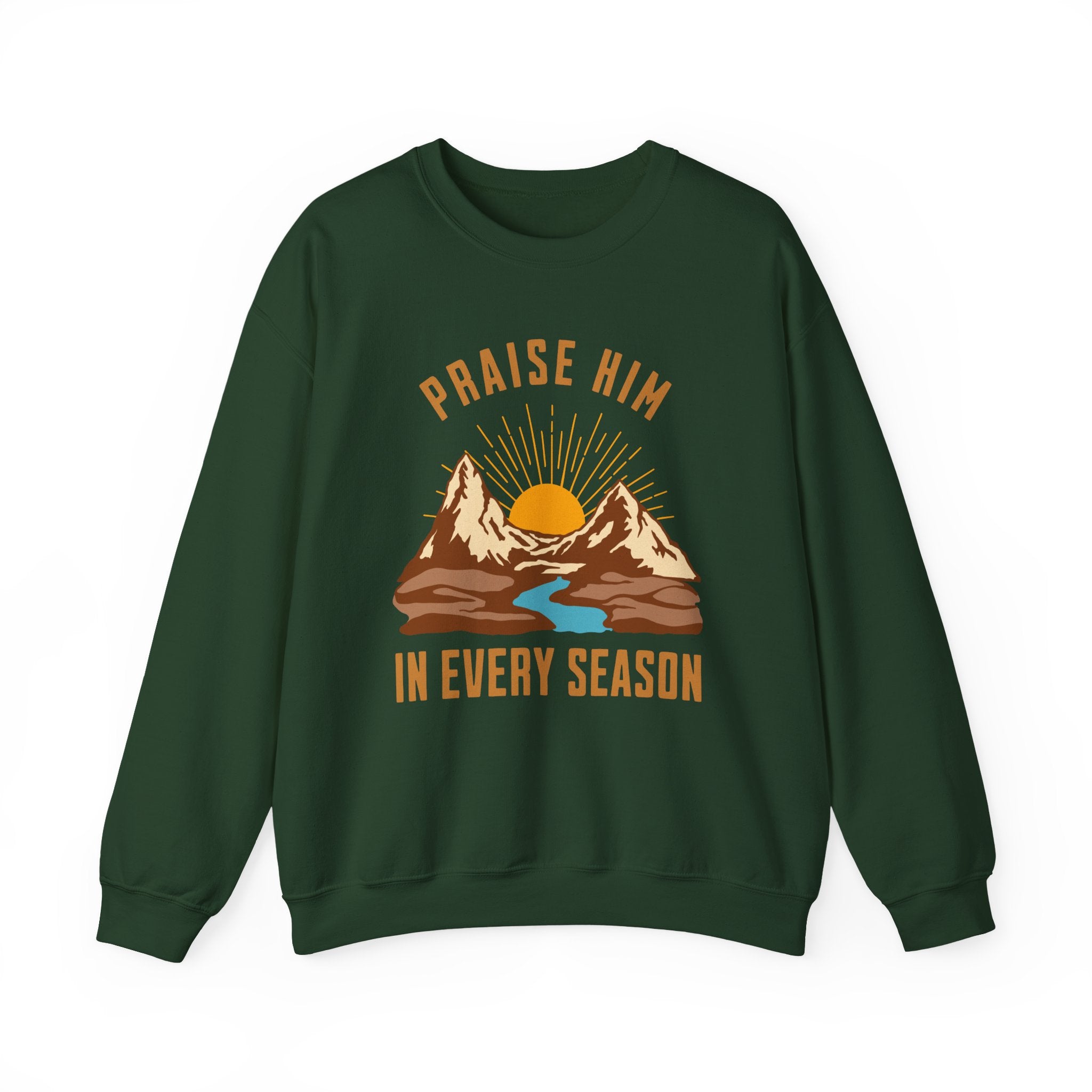 Christian Sweatshirt – “Praise Him in Every Season” | Faith-Based Crewneck for Women