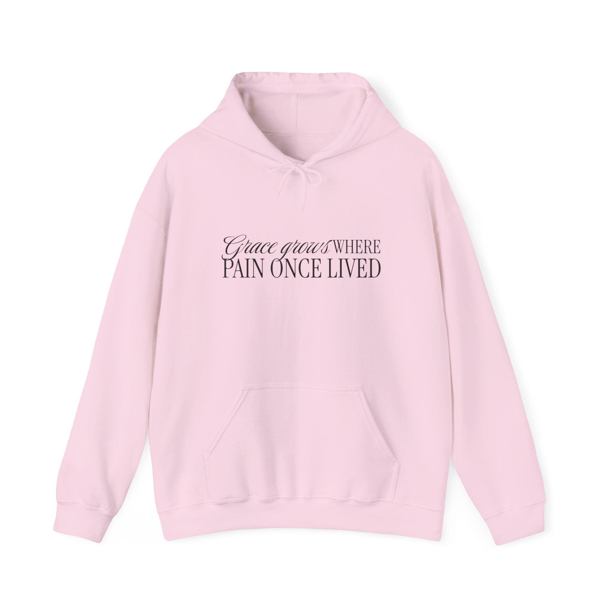 Christian Hoodie – “Grace Grows Where Pain Once Lived” | Faith-Based Unisex Pullover