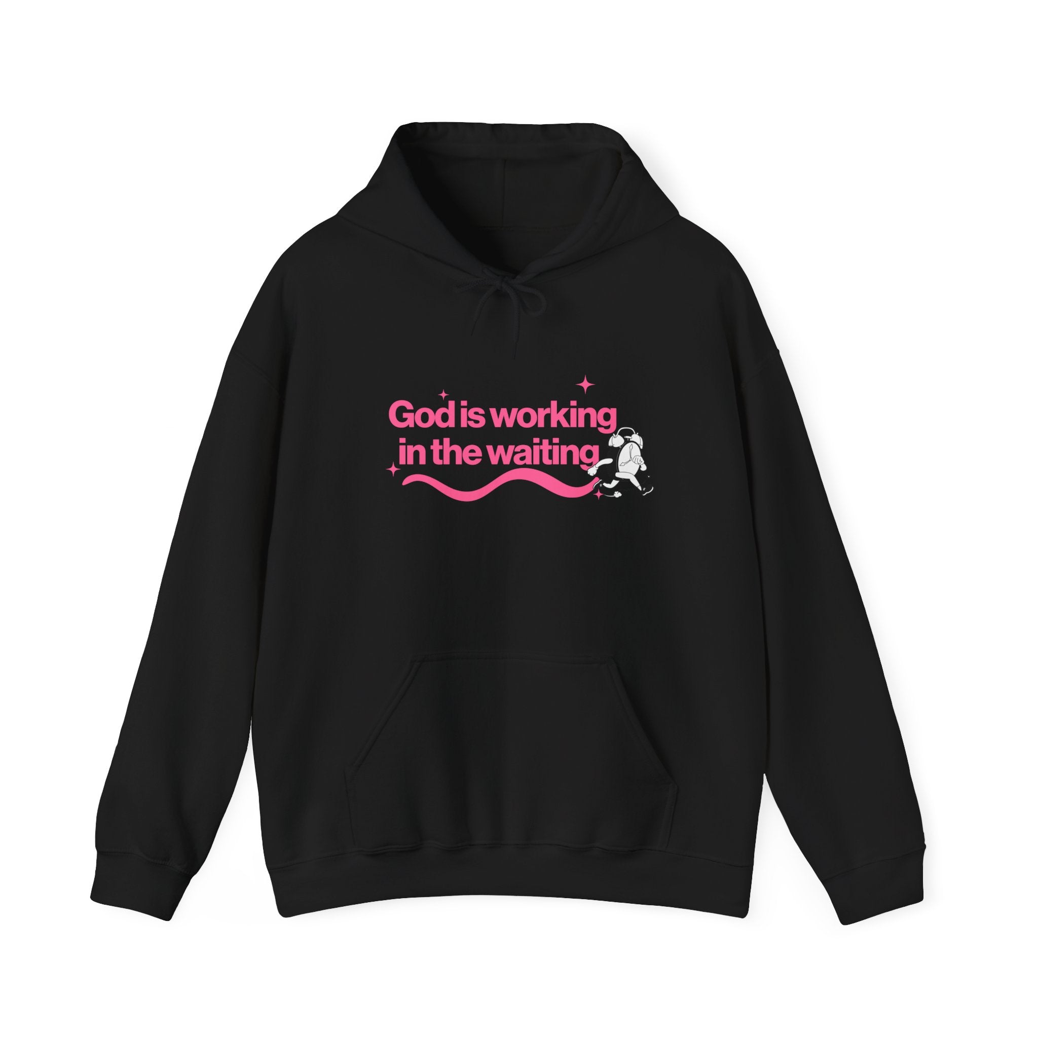 Christian Hoodie – “God Is Working in the Waiting” | Faith-Based Unisex Pullover