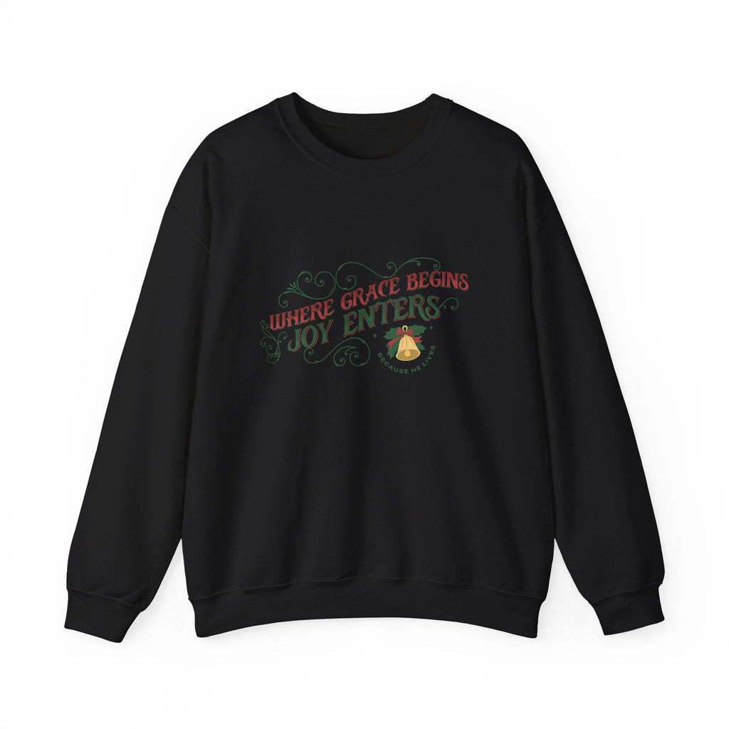Christmas Collection – “Where Grace Begins, Joy Enters” Sweatshirt | Christian Apparel & Gifts