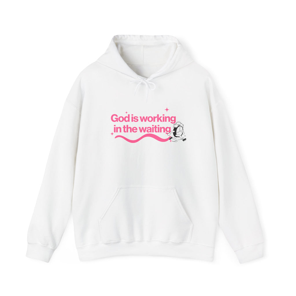 Christian Hoodie – “God Is Working in the Waiting” | Faith-Based Unisex Pullover