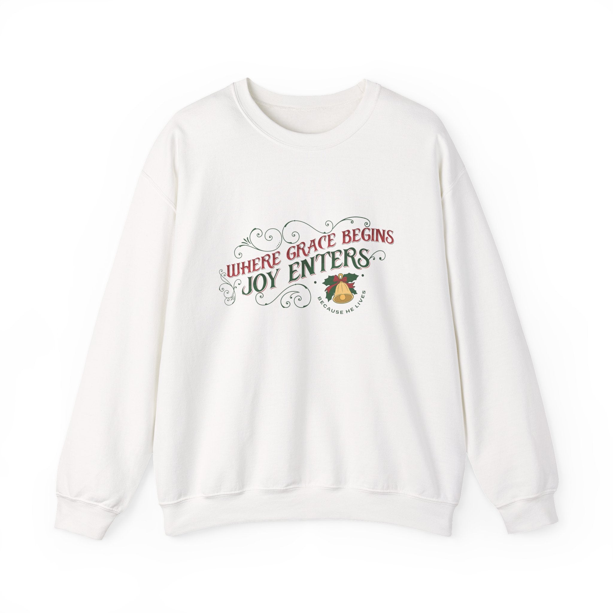 Christmas Collection – “Where Grace Begins, Joy Enters” Sweatshirt | Christian Apparel & Gifts