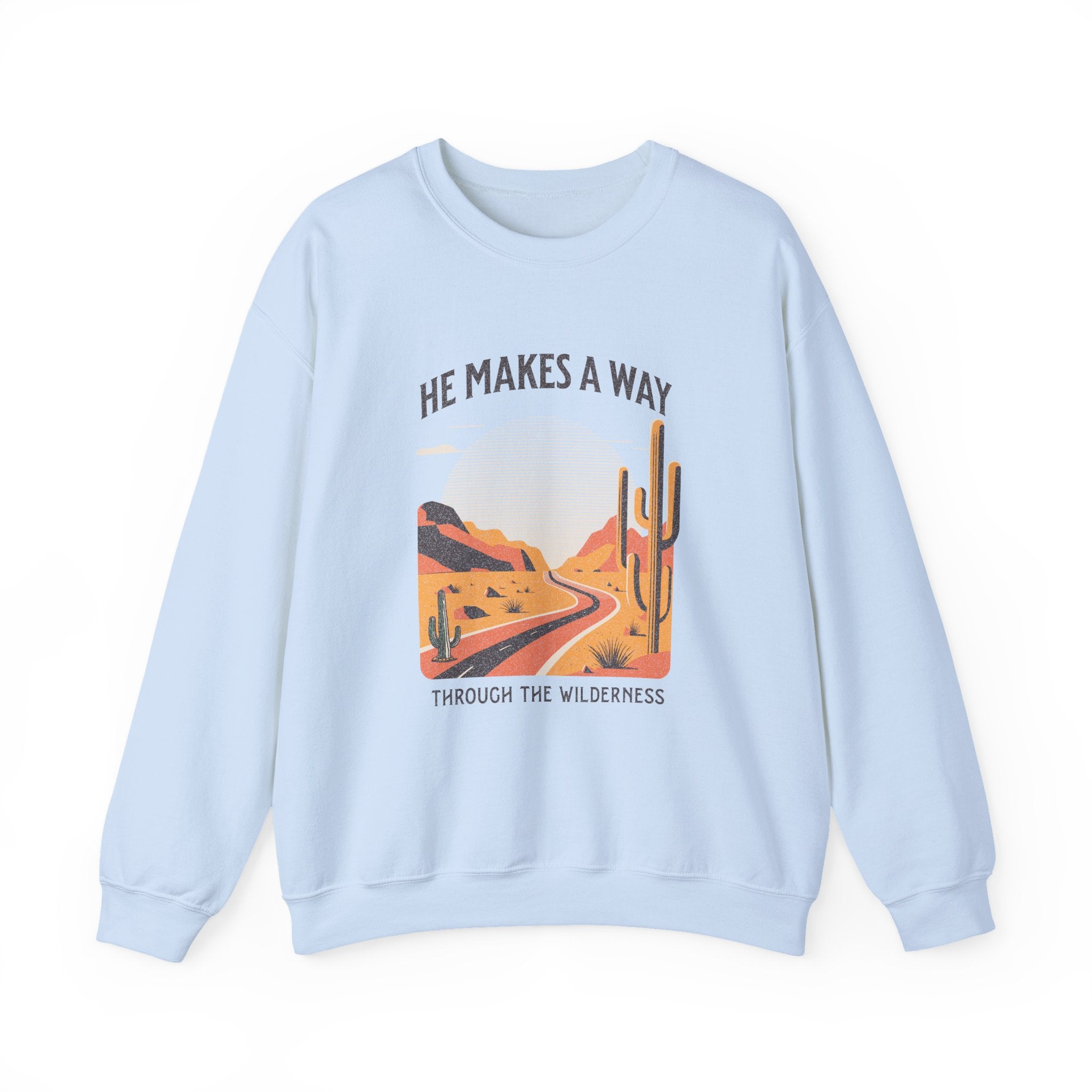 Christian Sweatshirt – “He Makes a Way Through the Wilderness” | Faith-Based Unisex Crewneck