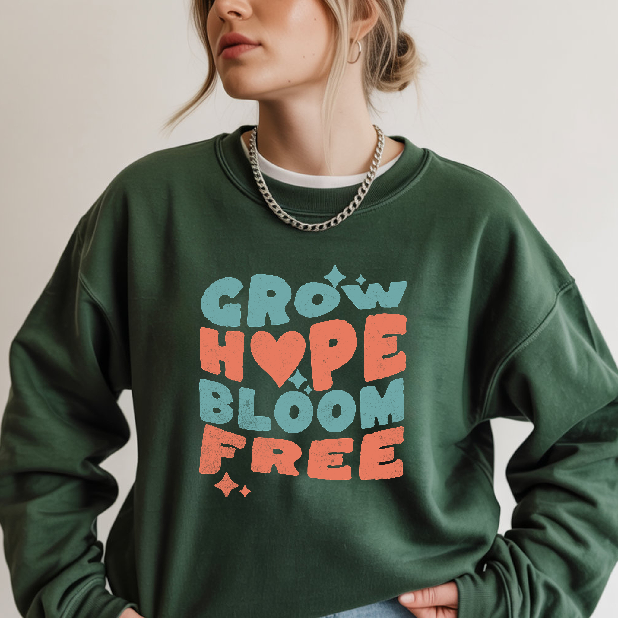 Classic Gildan 18000 Unisex Sweatshirt – Grow Hope, Bloom Free | Christian Faith Apparel