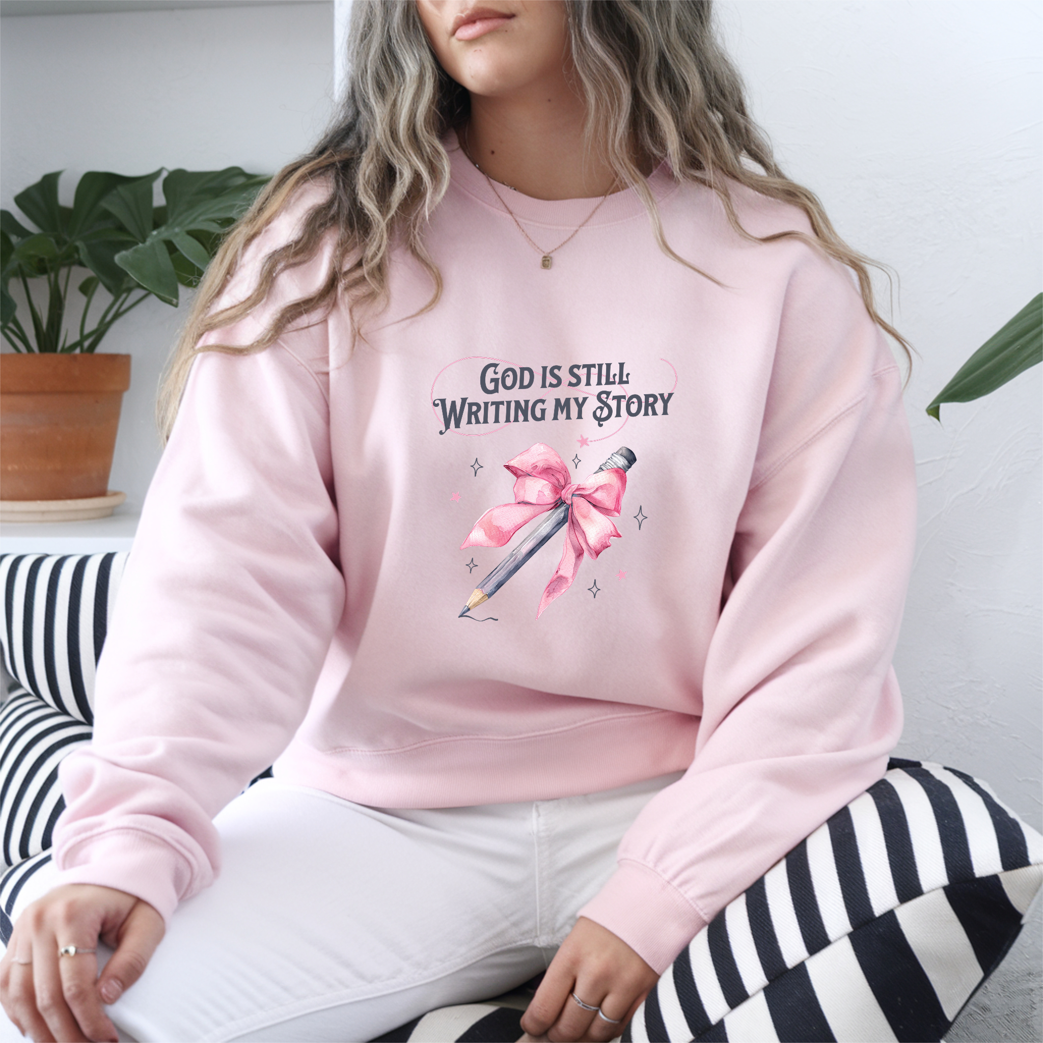 Christian Sweatshirt – “God Is Still Writing My Story” | Unisex Faith-Based Crewneck