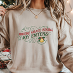 Christmas Collection – “Where Grace Begins, Joy Enters” Sweatshirt | Christian Apparel & Gifts