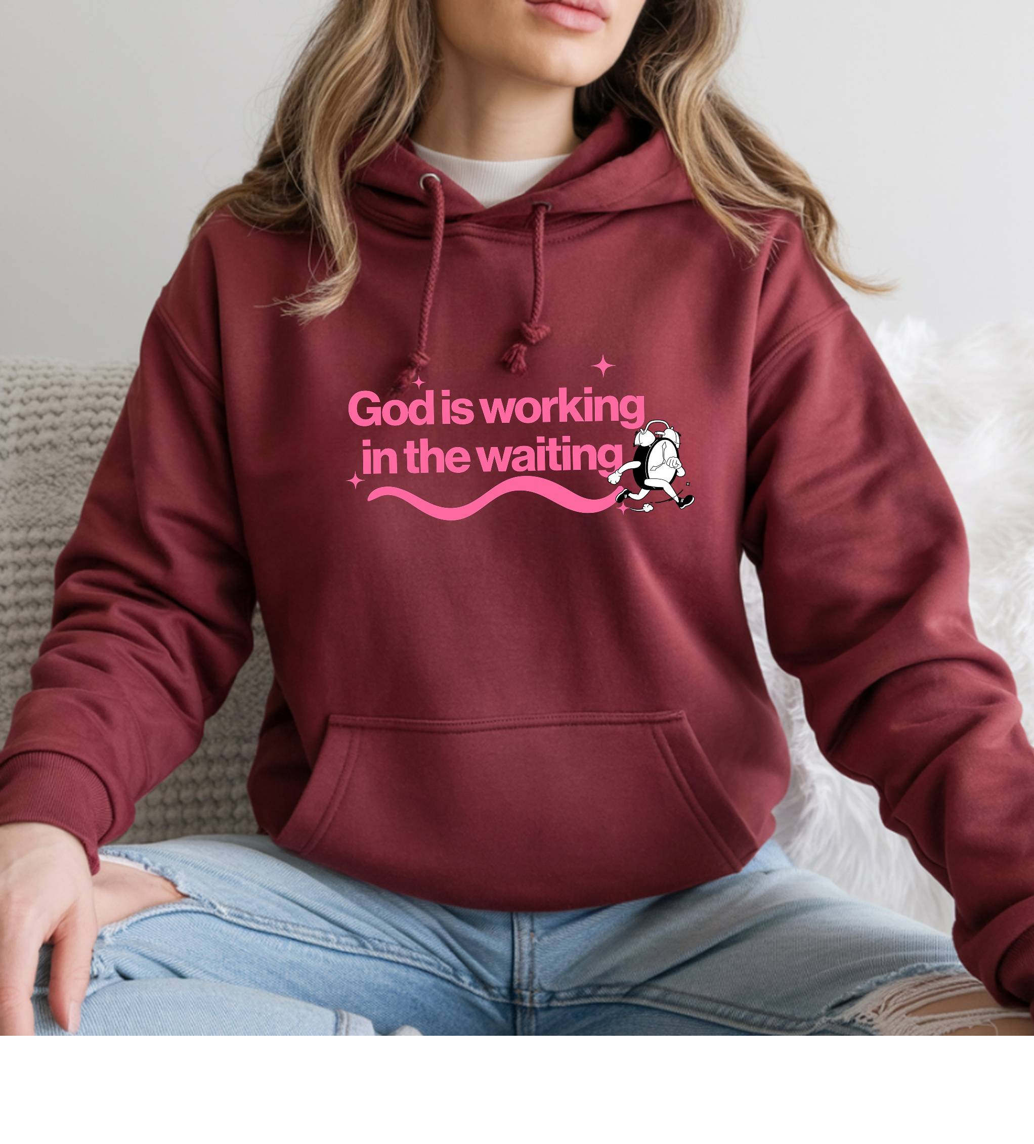 Christian Hoodie – “God Is Working in the Waiting” | Faith-Based Unisex Pullover