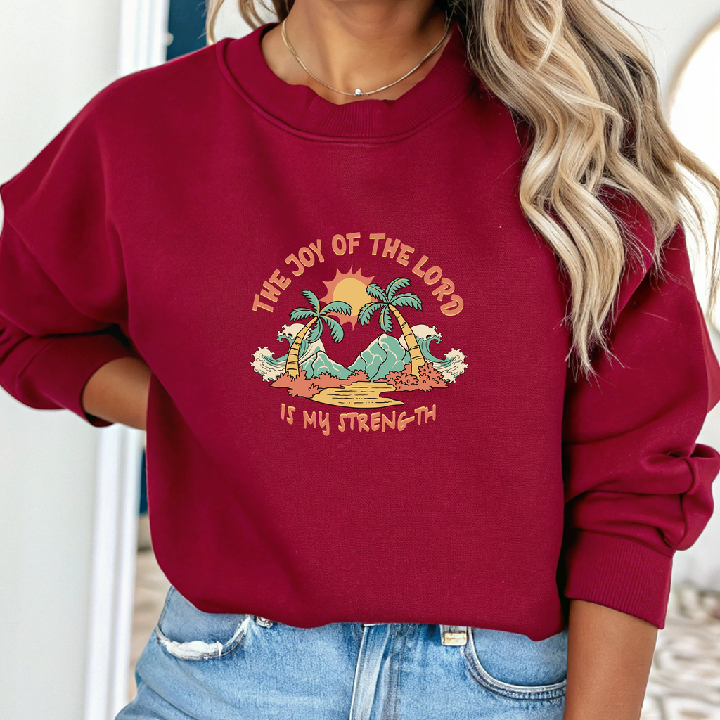 Christian Sweatshirt – “The Joy of the Lord Is My Strength” | Faith-Based Unisex Crewneck