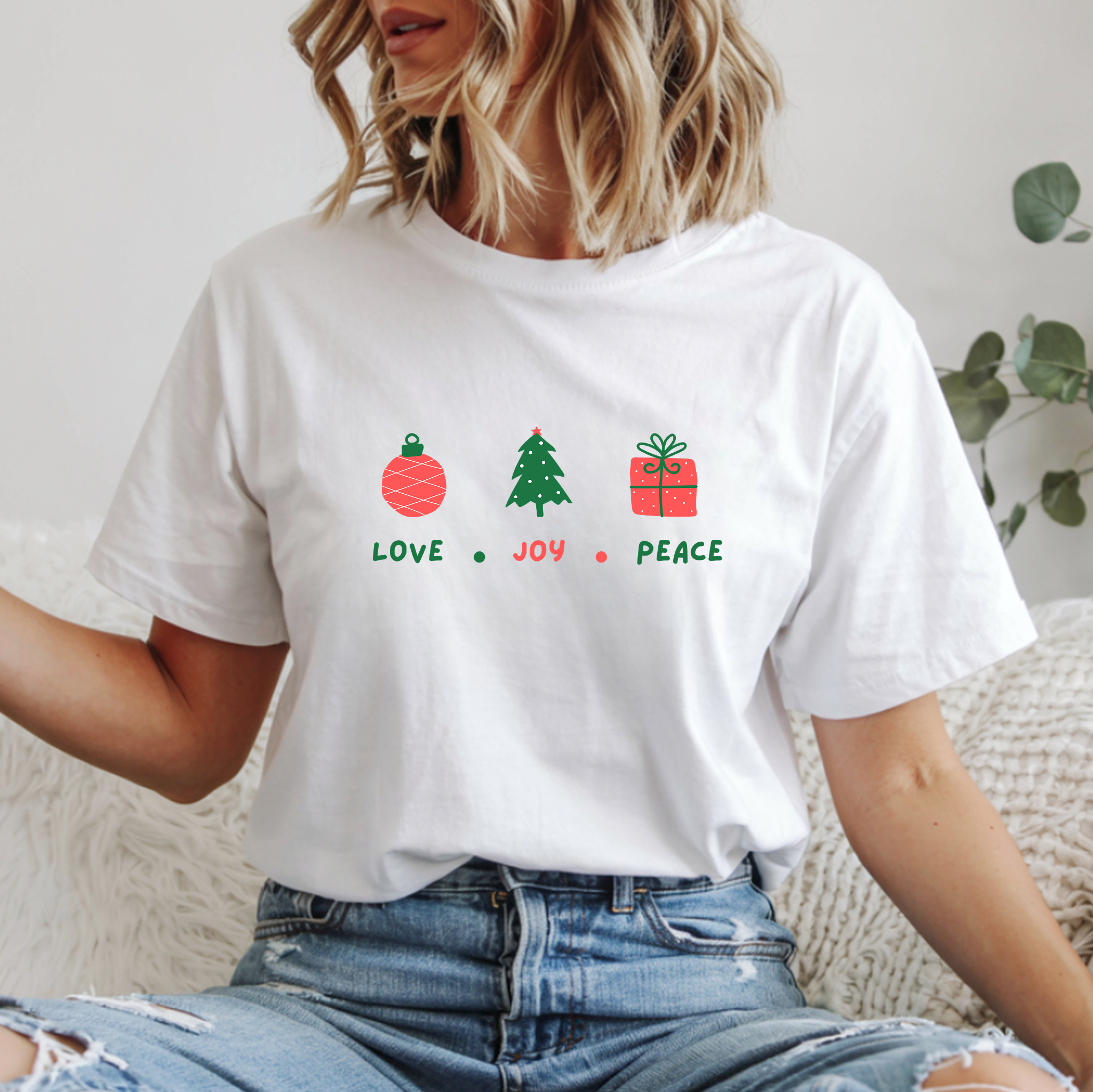 Christian Christmas T-Shirt – “Love, Joy, Peace” | Comfort Colors 1717 Unisex Faith Tee