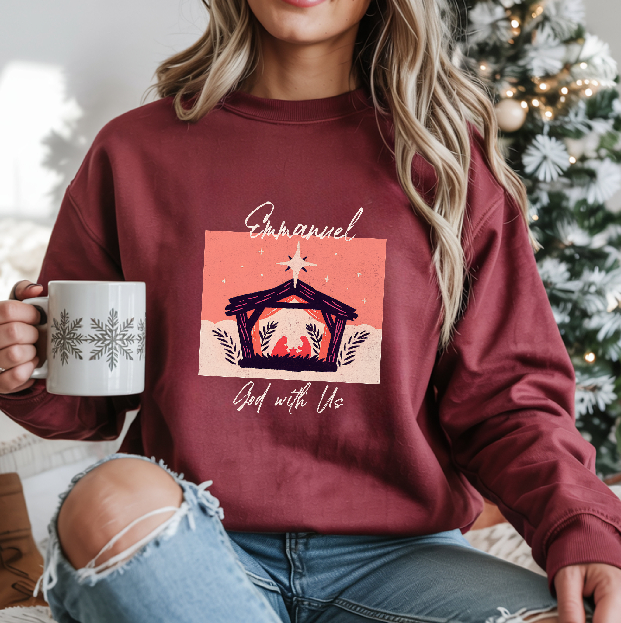 Christian Christmas Sweatshirt – “Emmanuel: God With Us” | Unisex Faith-Based Holiday Crewneck