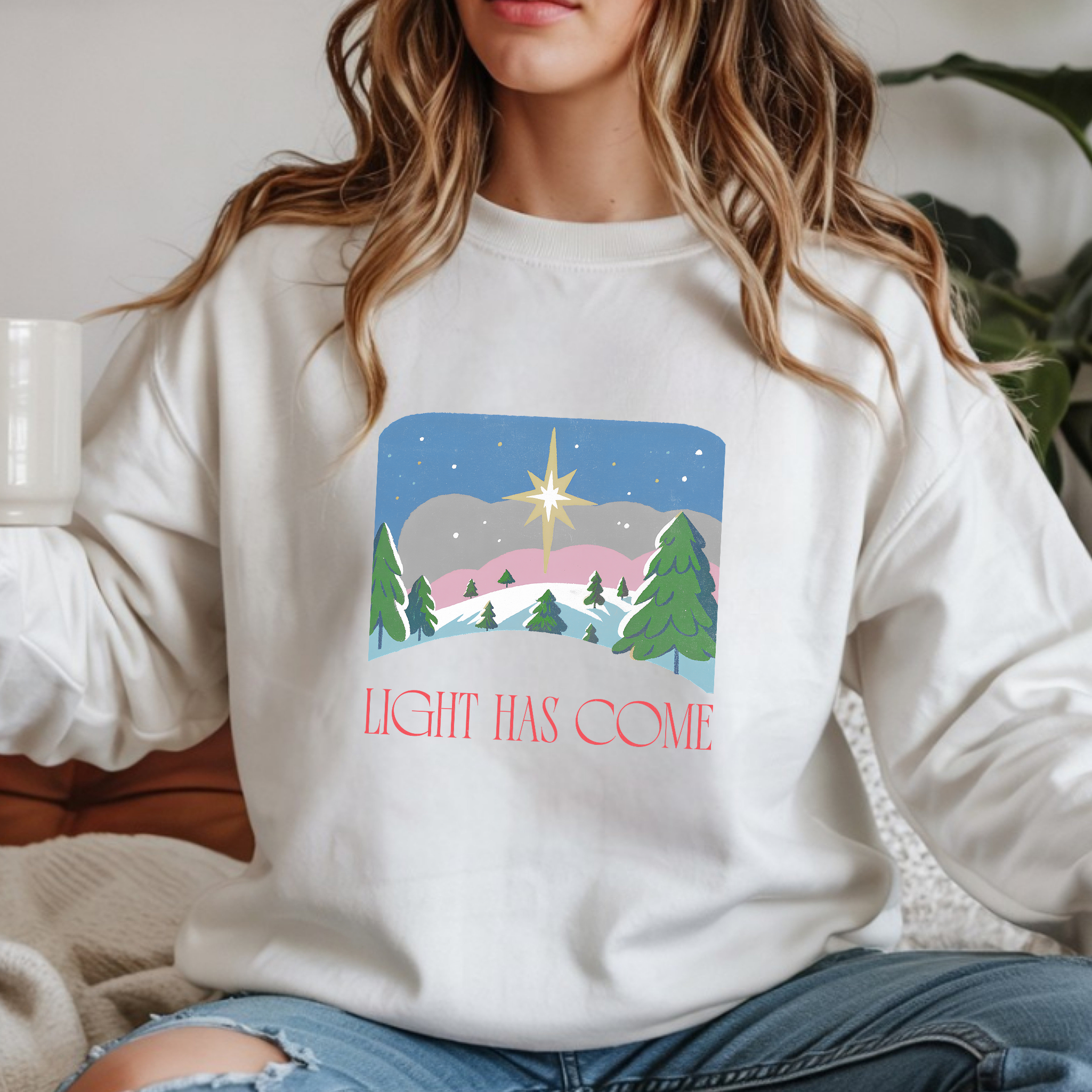 Christian Christmas Sweatshirt – “Light Has Come” | Unisex Faith-Based Holiday Crewneck