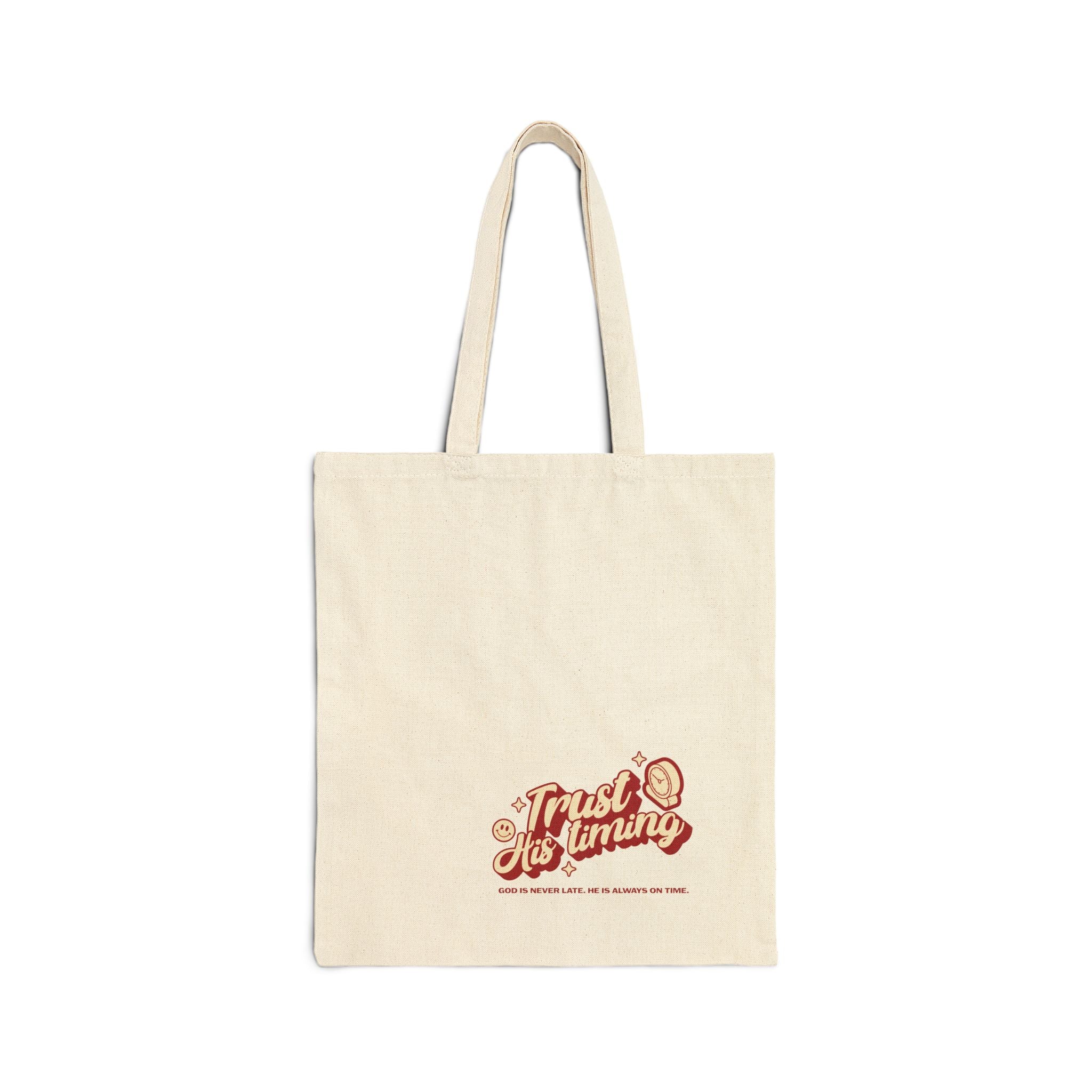 Christian Tote Bag – “Trust His Timing” | Faith-Inspired Everyday Bag