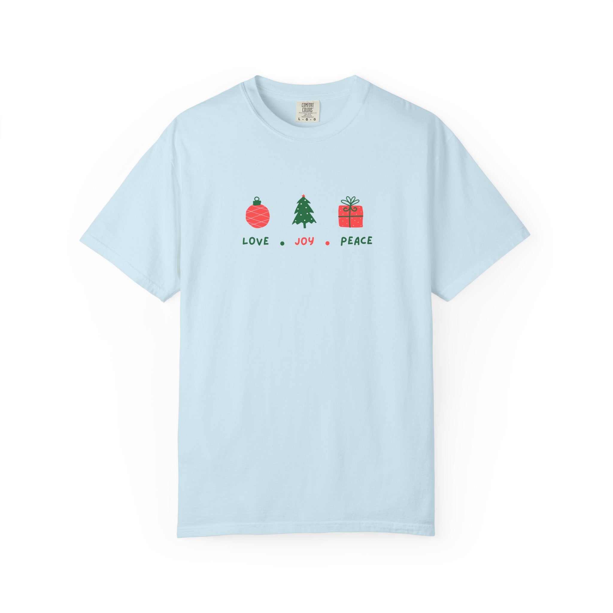 Christian Christmas T-Shirt – “Love, Joy, Peace” | Comfort Colors 1717 Unisex Faith Tee