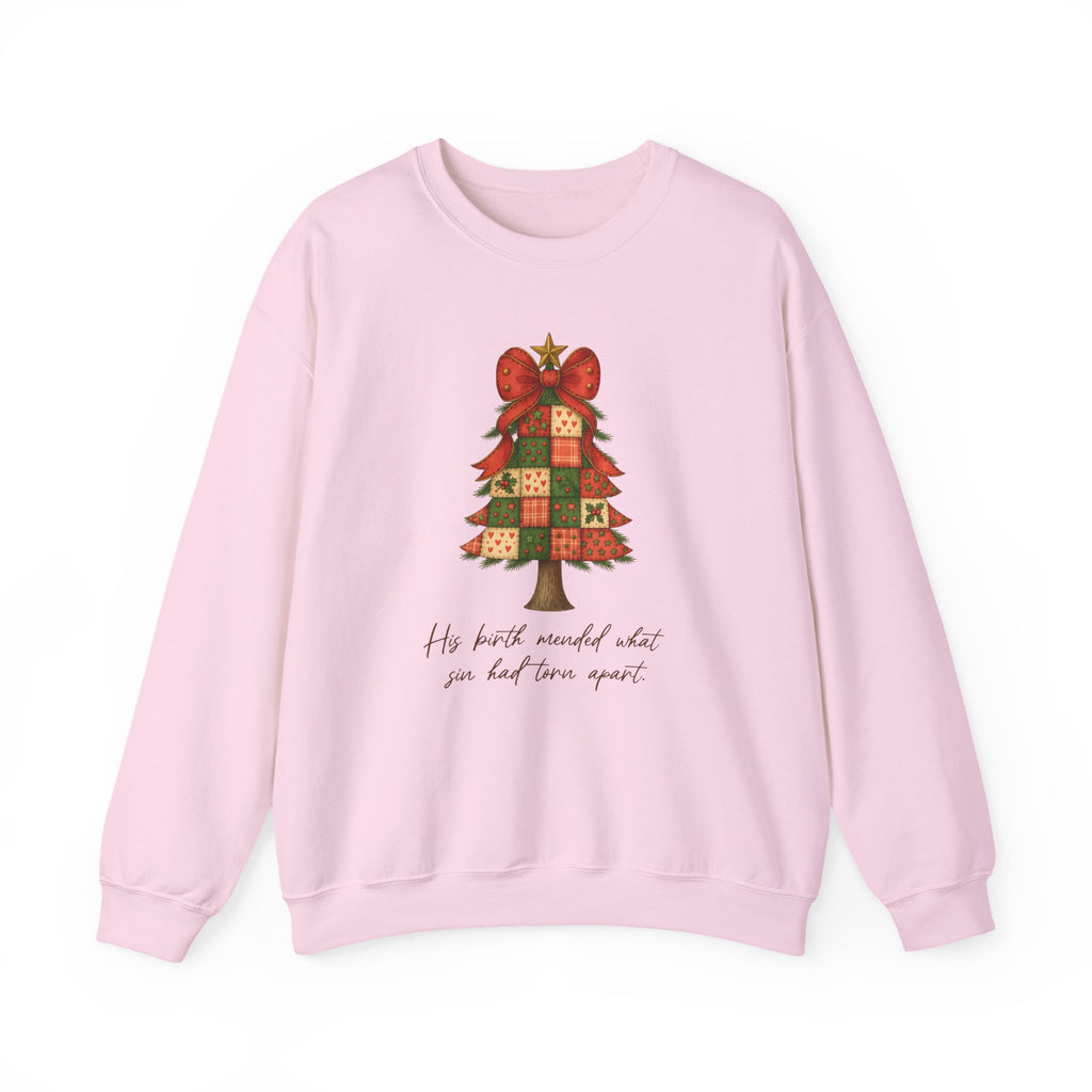 Christmas Collection – “His Birth Mended What Sin Had Torn Apart” Sweatshirt| Christian Apparel & Gifts