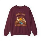Christian Sweatshirt – “Praise Him in Every Season” | Faith-Based Crewneck for Women