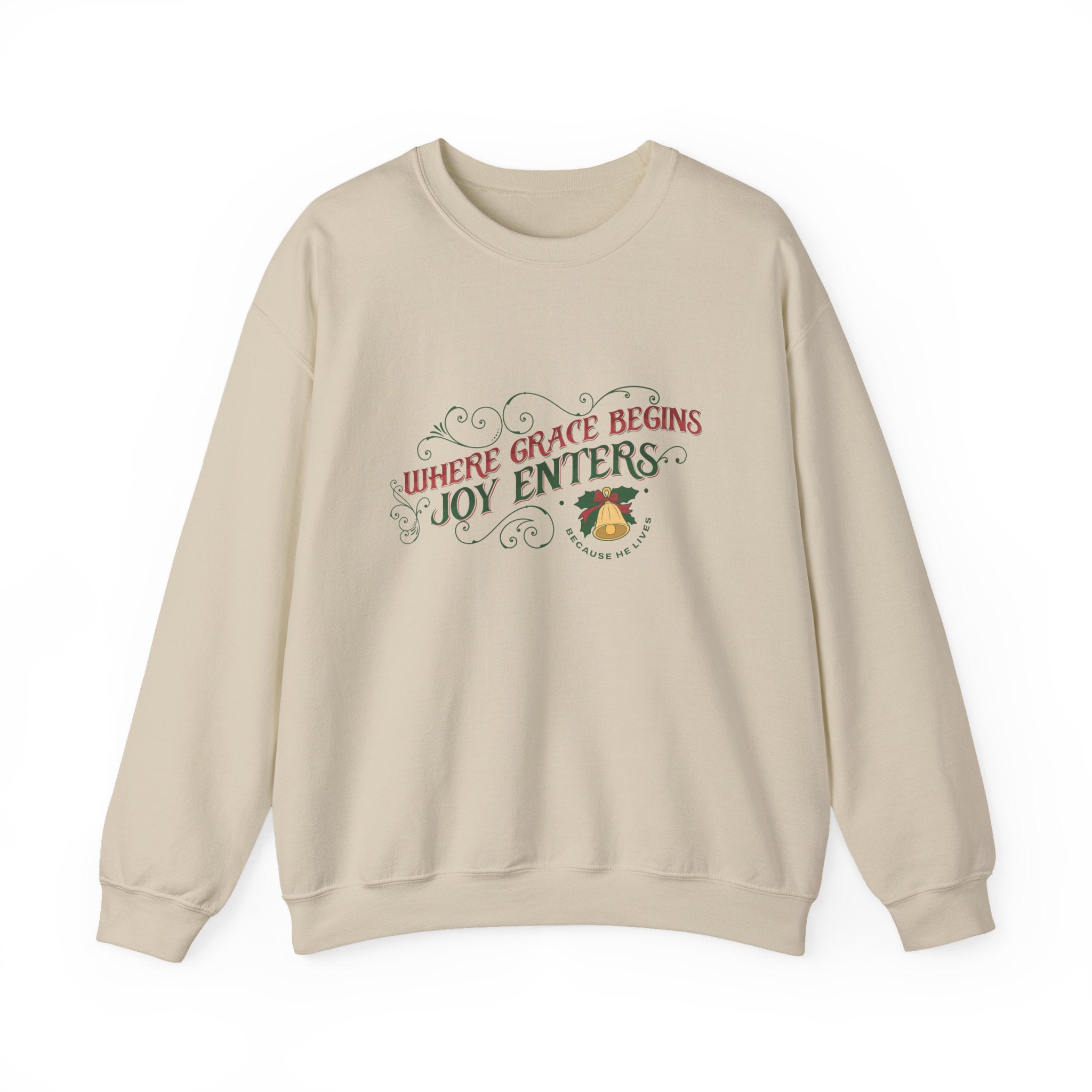 Christmas Collection – “Where Grace Begins, Joy Enters” Sweatshirt | Christian Apparel & Gifts
