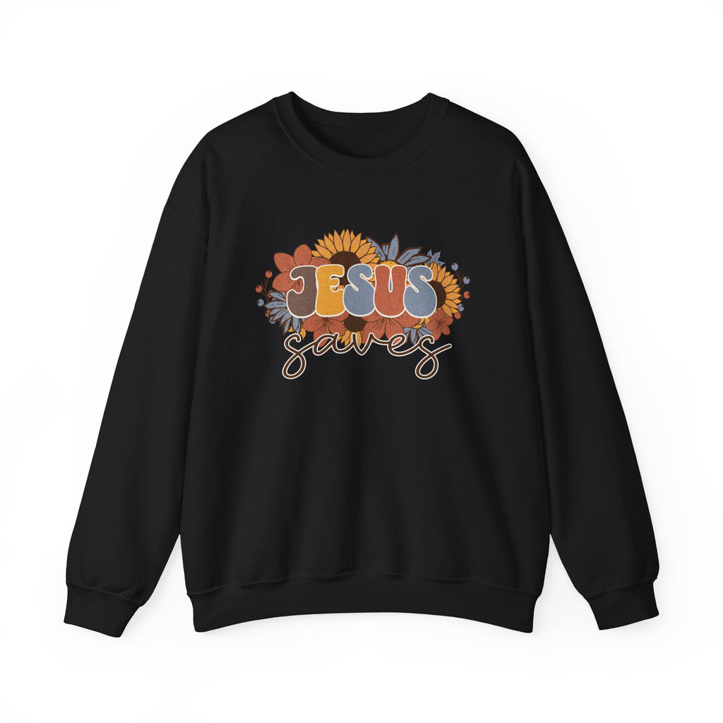 Christian Sweatshirt – “Jesus Saves” | Unisex Faith-Based Crewneck for Everyday Wear