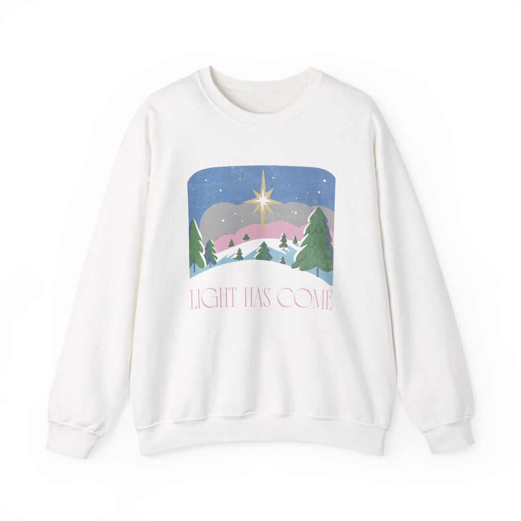 Christian Christmas Sweatshirt – “Light Has Come” | Unisex Faith-Based Holiday Crewneck