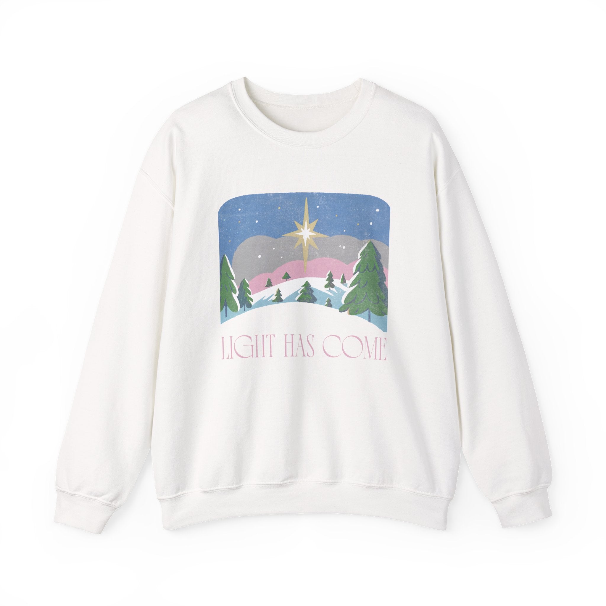 Christian Christmas Sweatshirt – “Light Has Come” | Unisex Faith-Based Holiday Crewneck