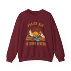 Christian Sweatshirt – “Praise Him in Every Season” | Faith-Based Crewneck for Women