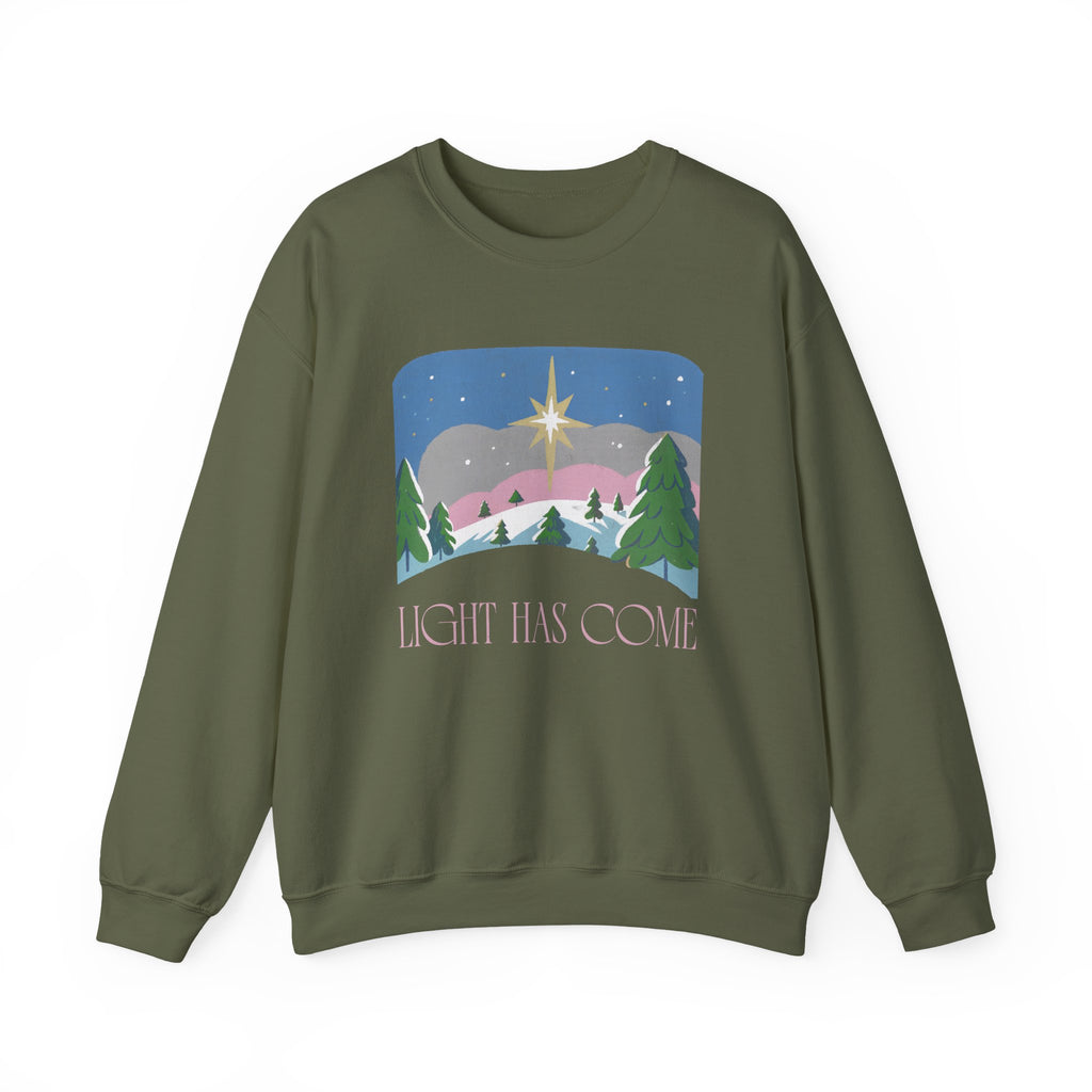 Christian Christmas Sweatshirt – “Light Has Come” | Unisex Faith-Based Holiday Crewneck