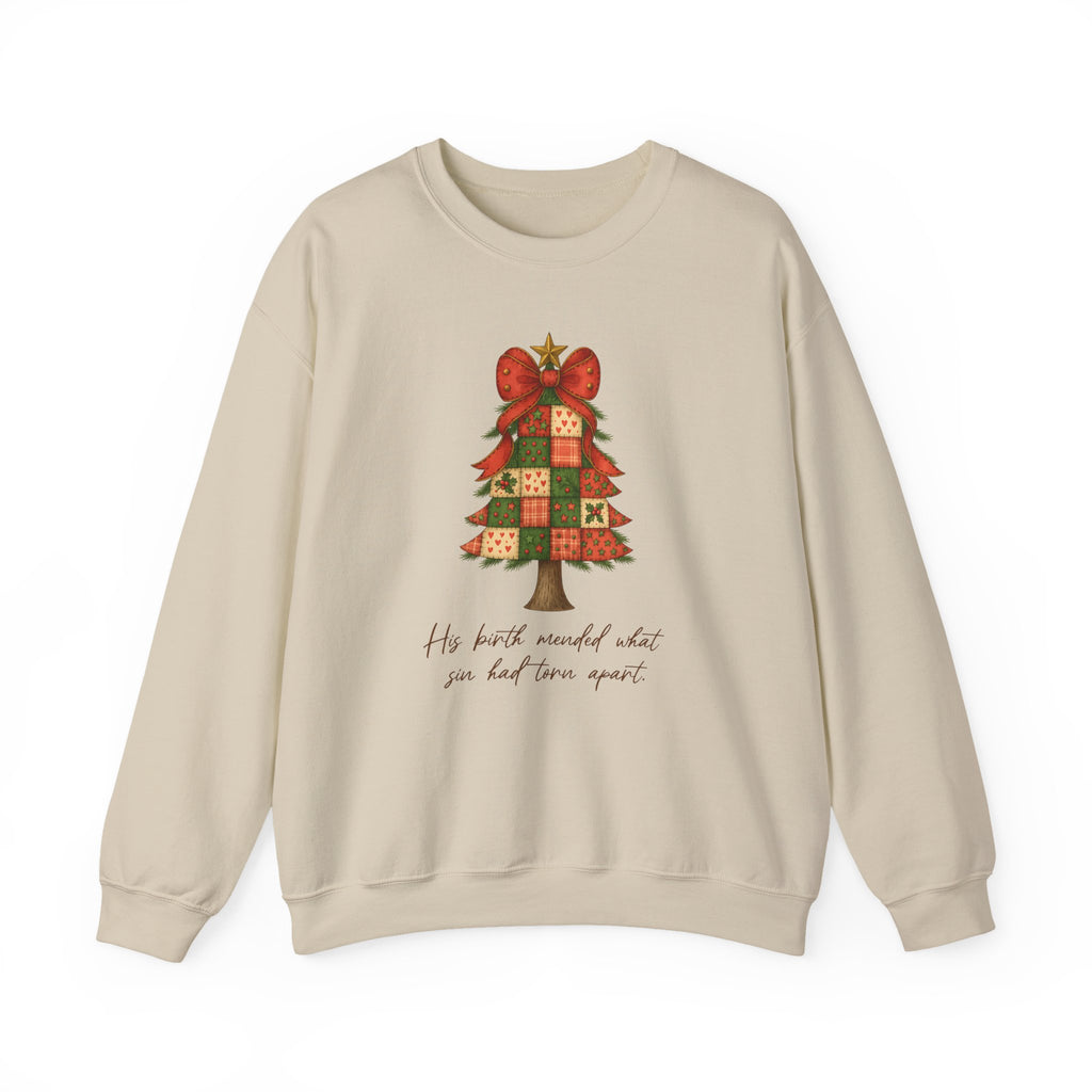 Christmas Collection – “His Birth Mended What Sin Had Torn Apart” Sweatshirt| Christian Apparel & Gifts