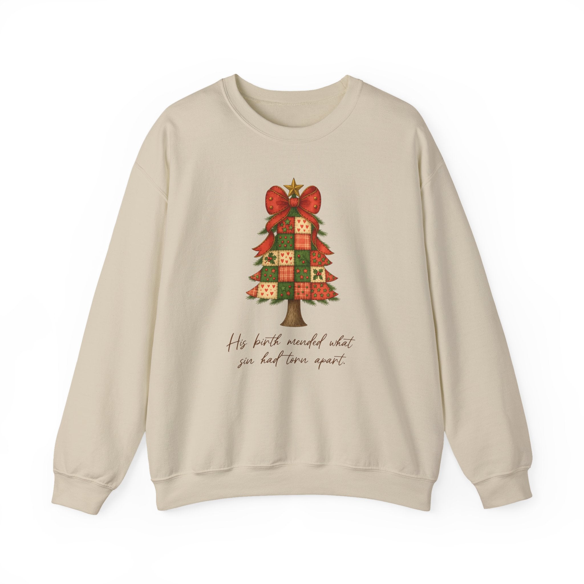 Christmas Collection – “His Birth Mended What Sin Had Torn Apart” Sweatshirt| Christian Apparel & Gifts