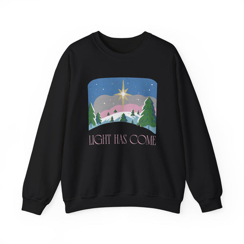 Christian Christmas Sweatshirt – “Light Has Come” | Unisex Faith-Based Holiday Crewneck