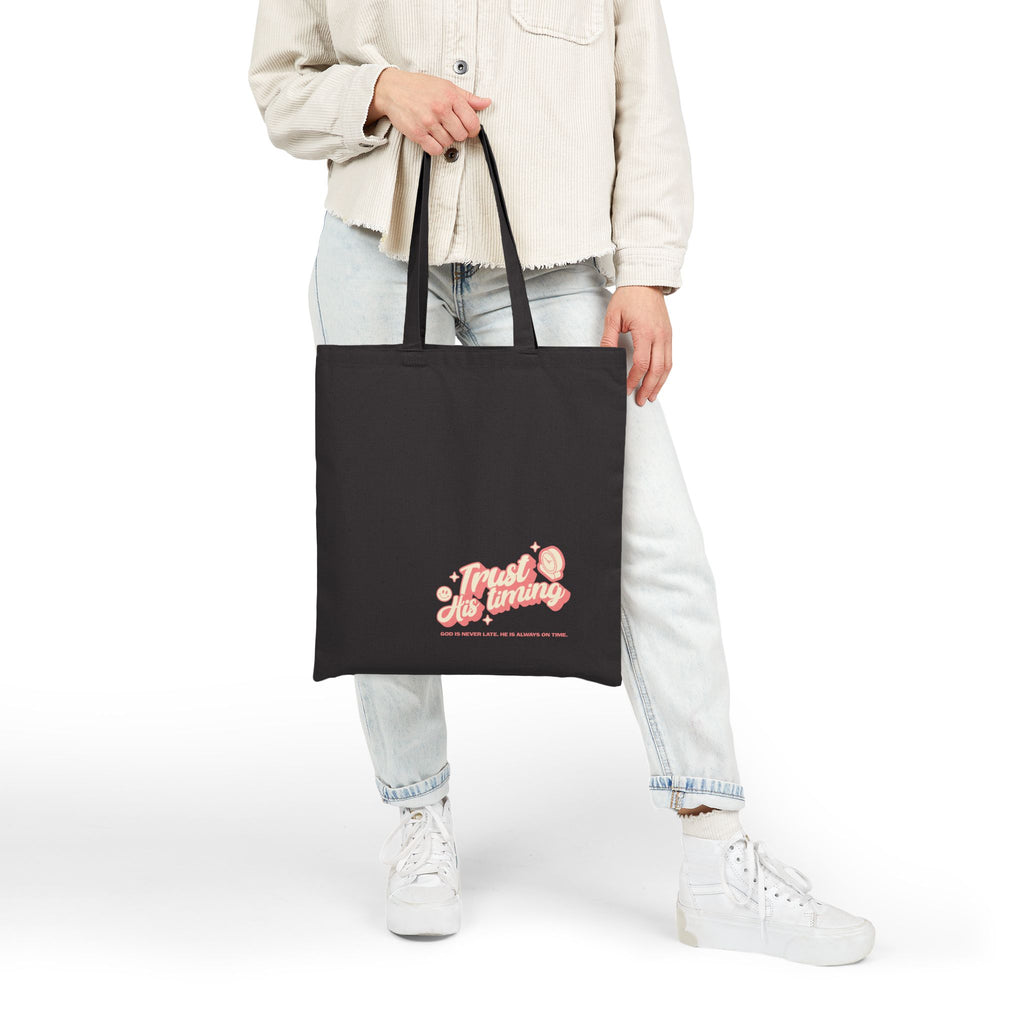 Christian Tote Bag – “Trust His Timing” | Faith-Inspired Everyday Bag