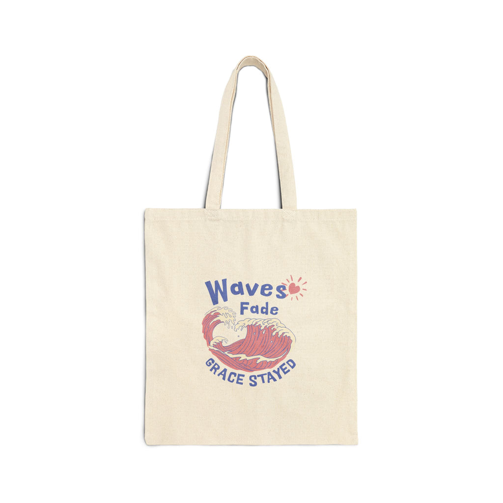 Christian Tote Bag – “Wave Fades, Grace Stayed” | Faith-Based Gift for Women