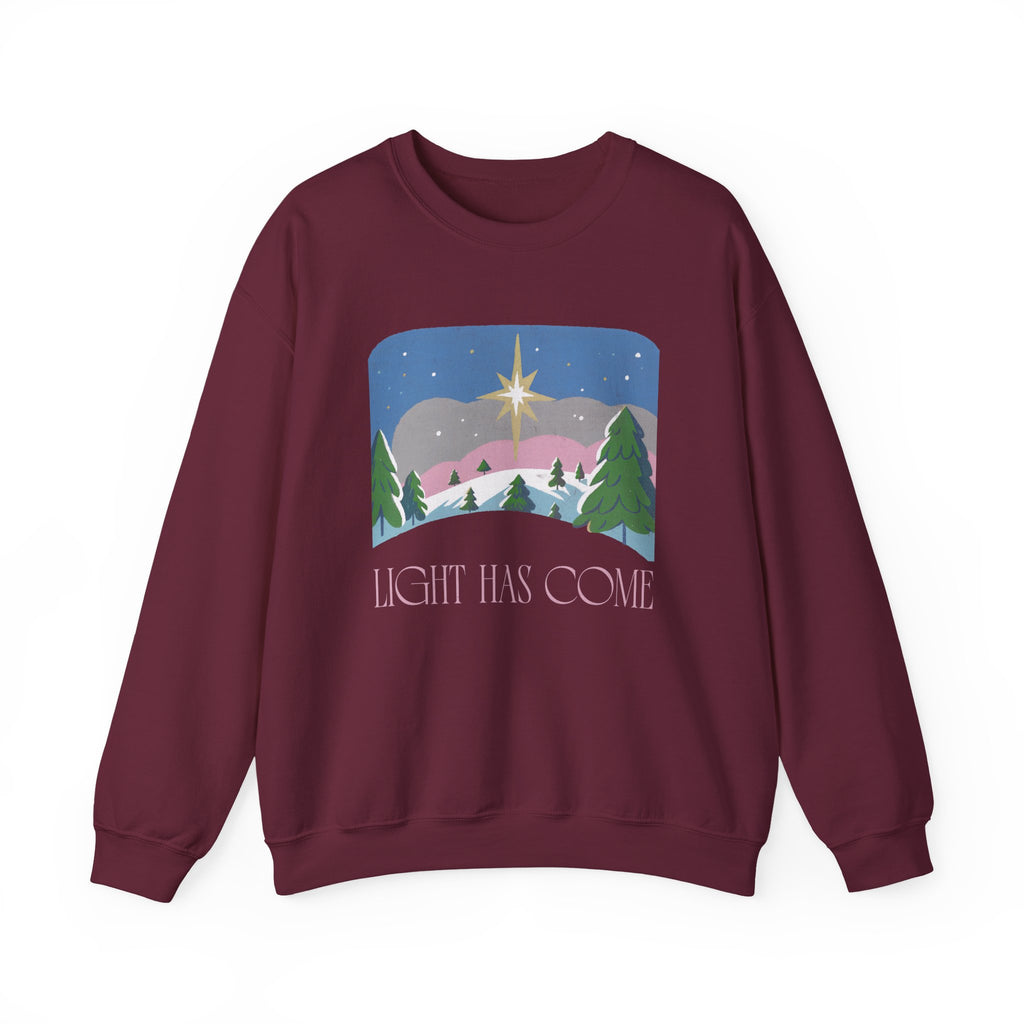 Christian Christmas Sweatshirt – “Light Has Come” | Unisex Faith-Based Holiday Crewneck